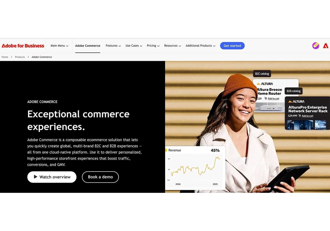 A screenshot of the Adobe Commerce landing page.
